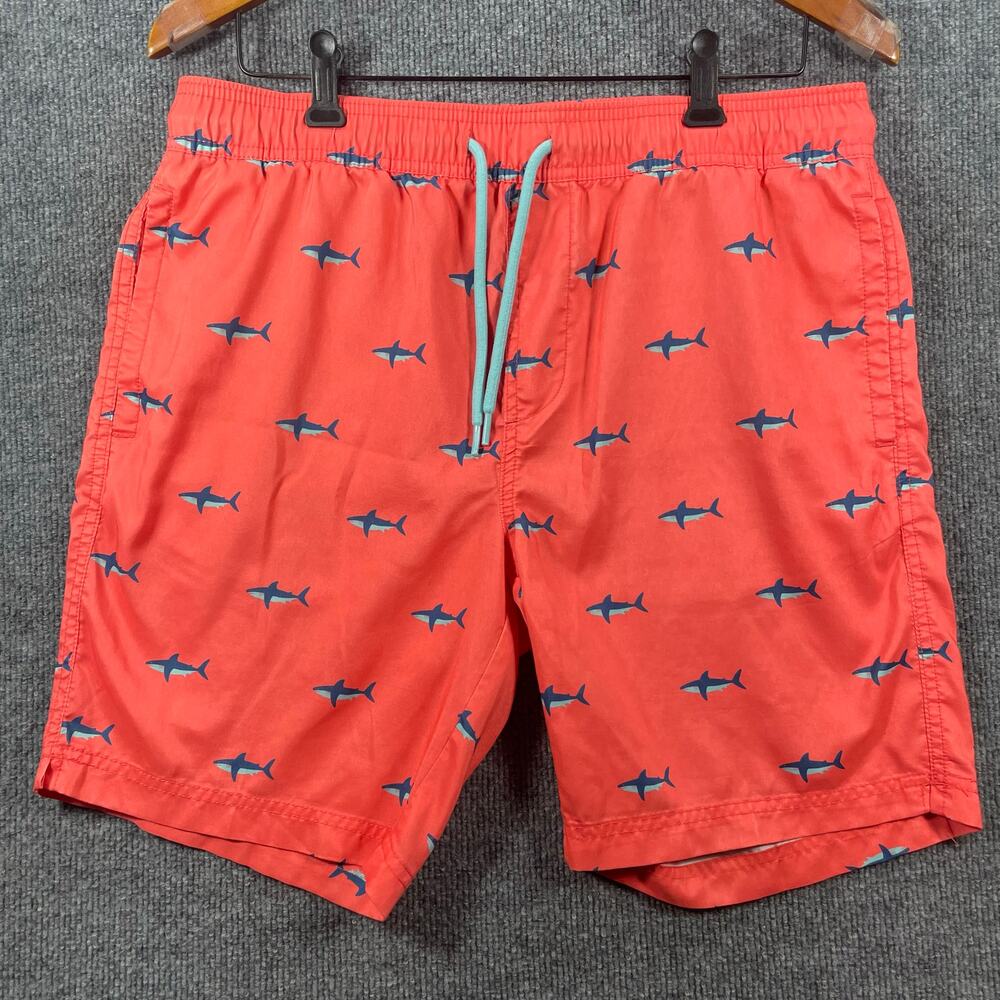 C/Y/A Swim Shorts Men's Medium Orange Shark Geometric Allover Lined Drawstring